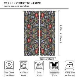 William Morris - Cortinas opacas con diseño floral clásico, estilo bohemio, para ventanas de granja, recámara, sala de estar, cocina, juego de 2 paneles, 42 x 63 pulgadas