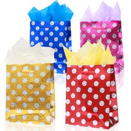 LWBDD 24 Pack Mini Gift Bags Bulk with Handles & Tissue Paper, Small size Glitter Party Favor/Goodie/Candy Bag for Birthday Easter Mother's Day Baby Shower valentines (Dot)