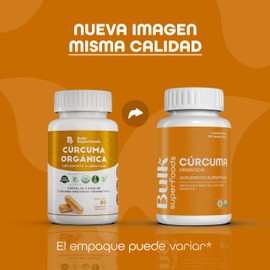BULK SUPERFOODS | Curcuma Organica 100% Natural 60 Capsulas – 500 mg c/u – Sin Gluten | Suplementos Alimenticios a Base de Curcuma Capsulas