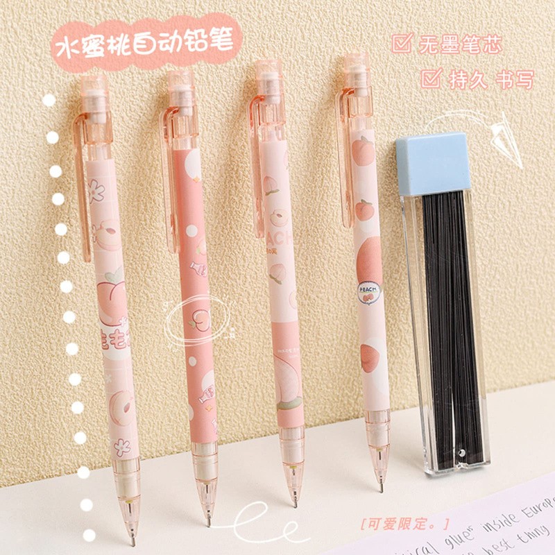 6 Pieces Mechanical Pencils Set Automatic Mechanical Pencils Peach Mechanical