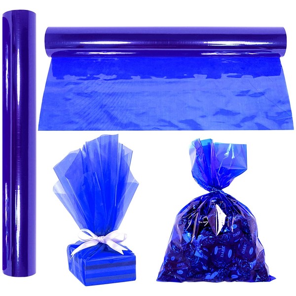 Cellophane Wrap Roll Royal Blue | 100’ Ft Long X 16” in. Wide | 2.3 Mil Thick Transparent Royal Blue | Gifts, Baskets, Treats Cellophane Wrapping Paper | Colorful Cello Décor, Decorations |by Anapoliz