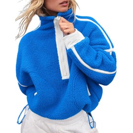 Fhniepan Womens Half Zip Sherpa Fleece Pullover Soft Oversized Sweatshirt with Pockets Warm Fuzzy Sweater(Blue4,L)