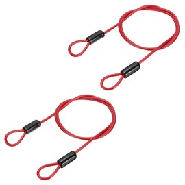 PATIKIL 3/16" Dia Vinyl Coated Stainless Steel Cable with Loops, 2 Pcs 4 ft (47") Flexible Wire Rope Security Chain Lanyard Lock for Outdoor Stage Lighting Luggage Lock, Red