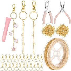 VioraWhite 227 Pcs Gold Lip Gloss Keychain Making Kit Bulk 24 Gold Keychain Clips with Lobster Claw Clasps 200 Jump Ring Chain Plier Hole Puncher for DIY Lip Gloss Crafts Supplies