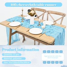 LOKUME 12 Pack Baby Blue Cheesecloth Table Runner 10ft Rustic Gauze Table Runner 35 x 120 Inch Cheese Cloth Table Runner Boho Decoration for Wedding Bridal Shower Birthday Party