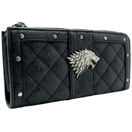 House Stark Game of Thrones Dire Wolf Metal Emblem Purse Clutch Coin Pocket & Card Holder, Grey