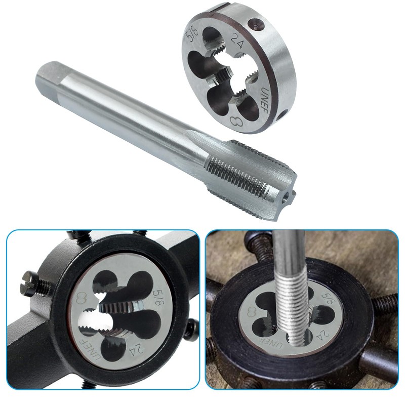 HARSKIYER 5/8"-24 UNEF Tap and Die Set, HSS Machine Thread