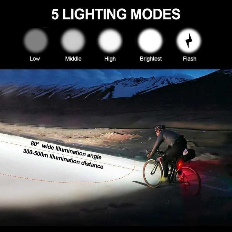 VASTFIRE Super Bright LED Mountain Bike Headlight Warning Tail Light