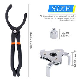 Glarks Universal Oil Filter Wrench Set, A 12-Inch Long Handle Grip Pliers with A 3 Jaw 2-Way Remover Tool, Adjustable Oil Filter Wrench for Car, Motorcycle and Trucks Use