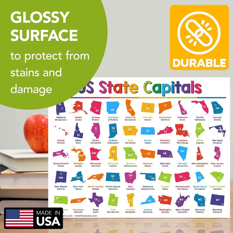 USA State Capitals Educational Posters for Kids – Classroom and