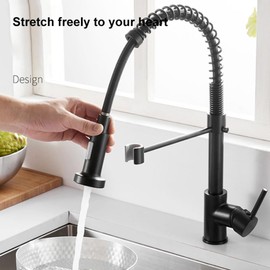 Kitchen Faucet Spring 360° Pull Down Sprayer Hot Cold Water Mixer Tap Deck Mounted Dual Spout Nozzle Faucets (Black)