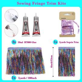 Yhsheen Rainbow Tinsel Fringe Trim,5Yards X 5.9 Inch Metallic Fringe Trim with B7000 Glue for Karma Jacket Costume Crafts Sparkly foil Wedding Birthday Party Decoration