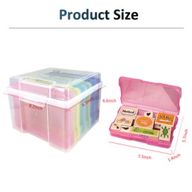 ASIYUN Photo Storage Box, 5" x 7" Greeting Card Organizer, Main Container with 6 Organization Cases for Birthday Get Well Cards, Photos, Crafts, Scrapbooking, Paper, Stickers(Color)