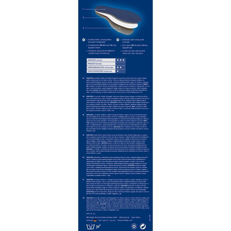 SHOEBOY'S SENSATION - unisex insole with memory foam, based on