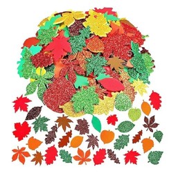 200pcs Fall Leaf Foam Sticker, Autumn Thanksgiving Glitter Maple Leaves Self Adhesive Foam Stickers for DIY Crafts Thanksgiving Decorations