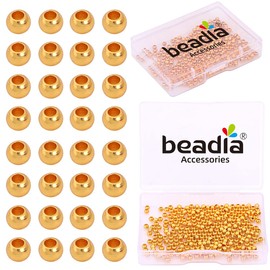BEADIA 18K Gold Plated Round Spacer Beads 3mm 300pcs for Jewelry Making Findings Non Tarnish