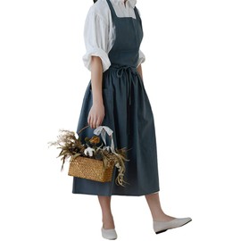 Achsoo Cotton Linen Aprons Solid Color Japanese Style Cross Back Apron with Pocket Retro Literature Art Flower Shop Clothing for Women Men Kitchen Cooking Aprons, Blue-A, Einheitsgröße