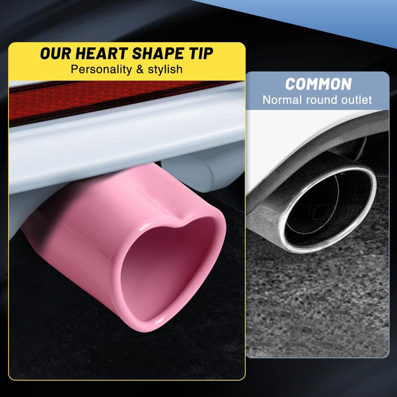 Tongze Heart Exhaust Tip 2.5" Inlet, Adjustable Stainless Steel Exhaust