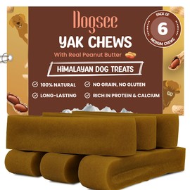 Dogsee Peanut Butter Flavor Himalayan Yak Cheese Dental Chews for Dogs 1lb (Medium - 6 Chews) | for Healthy Skin & Coat | No Grain, No Gluten | Odorless Dog Treats