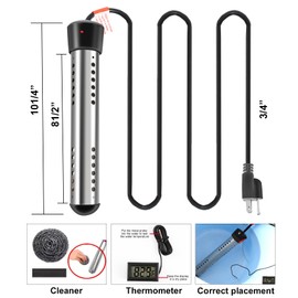 Immersion Water Heater, Portable Electric 304 Stainless Heaters with Guard Cover - LCD Thermometer for Above Ground Inflatable Pool Tub Buckets Motorhome Camping Outdoor