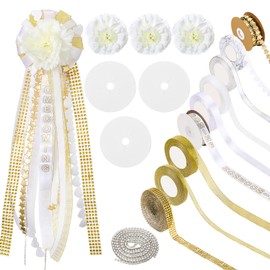 Crowye 16 Pcs Homecoming Mum Supplies Set Include 3 Pcs Paper Disc Backer and 10 Roll DIY Different Silk Ribbons for Homecoming Football Game Homecoming Dancing Favors for Party King Queen