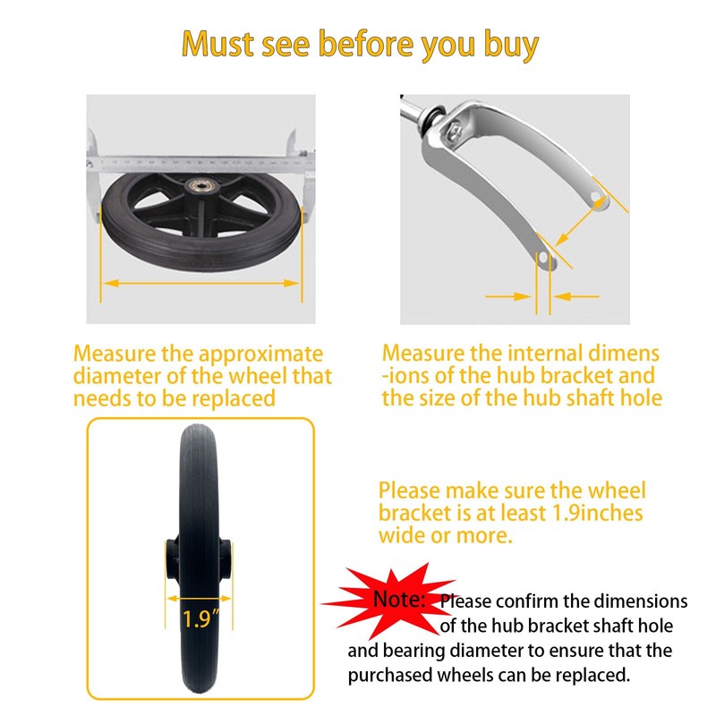 A pair of 8-Inch Solid Replacement Wheels Anti-Slip Front Wheels