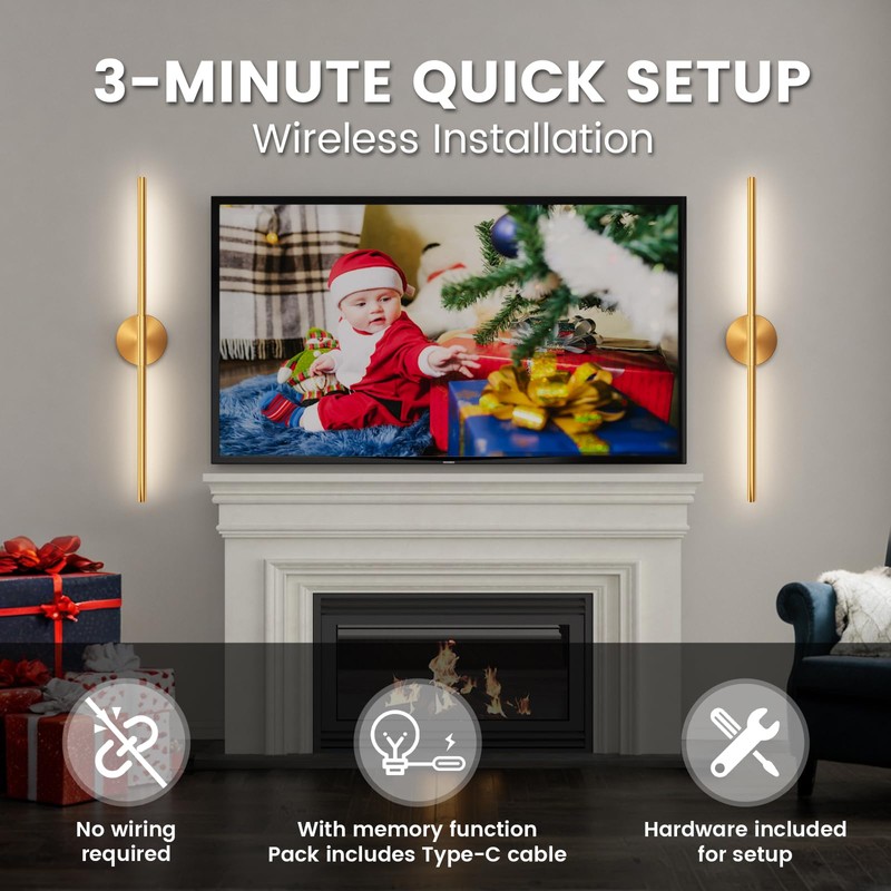 JOFIOS Battery Operated Wall Sconces Set of 2, 360°Rotation Wireless