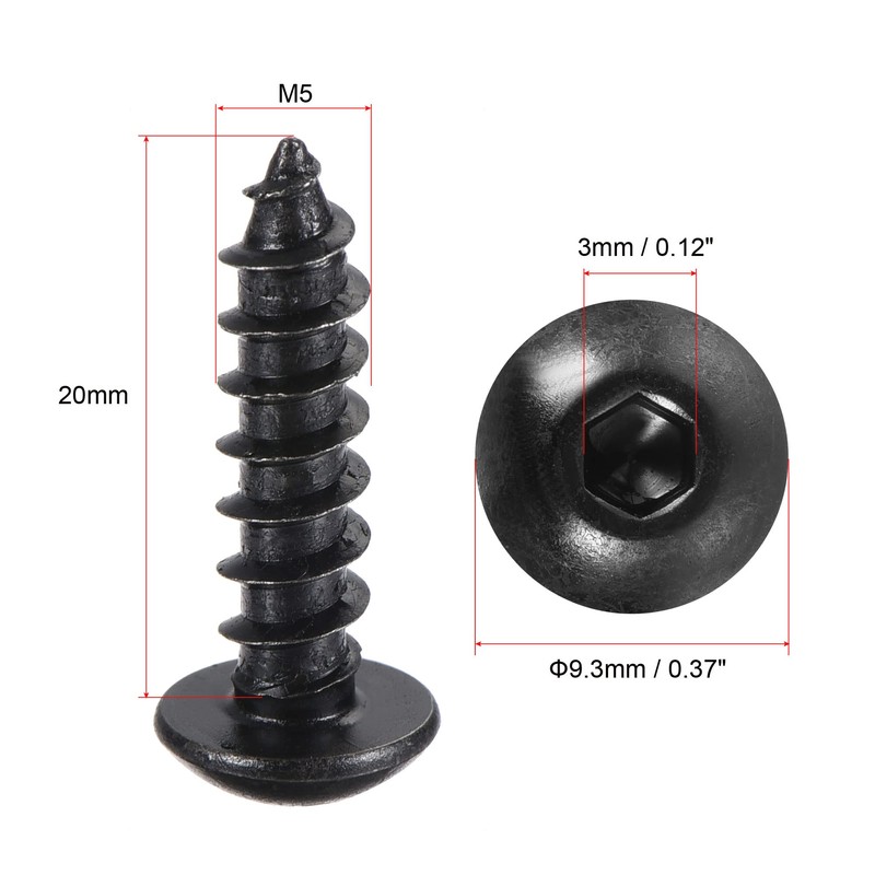 sourcing map Hex Socket Self Tapping Screws, M5 x 20mm