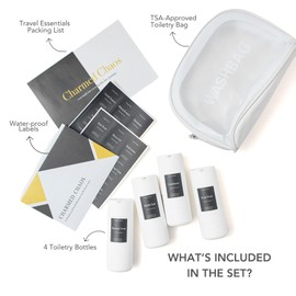 Charmed Chaos Travel Toiletries Bottles, Airless Pump Travel Bottles Leak Proof, TSA Approved BPA Free Refillable Travel Liquid Containers Set Minimalist Style (White, 0.85 oz)