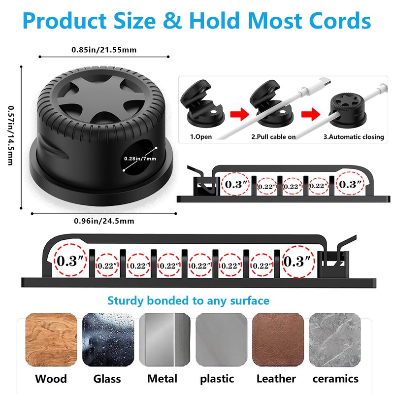 ELII 328Pcs Cable Management Kit, 8 Magnetic Cable Holder,69Adhesive Cable
