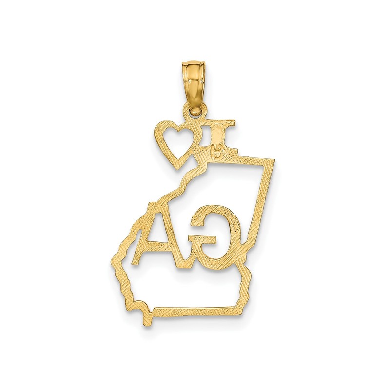 10k Yellow Gold Georgia State Pendant Necklace with I Heart