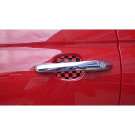 Fits Mini Cooper Checkered Flag Auto Accessory Car Door Handle Trim Molding Scratch Cover Guards Red & Black 2pk