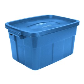 Rubbermaid Roughneck Tote 14 Gal, 6 Pack, Made in USA, Herirage Blue, Rugged Plastic Stackable Storage Bins with Lids and Handles