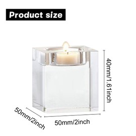 Odowalker 4 Pcs Clear Crystal Candle Holders, 2×2×1.6 inch Square Tealight Candle Holders Solid Square Tea Light Holders for Table Centerpiece Wedding Decor and Dinner Party Home Decor Candlelight