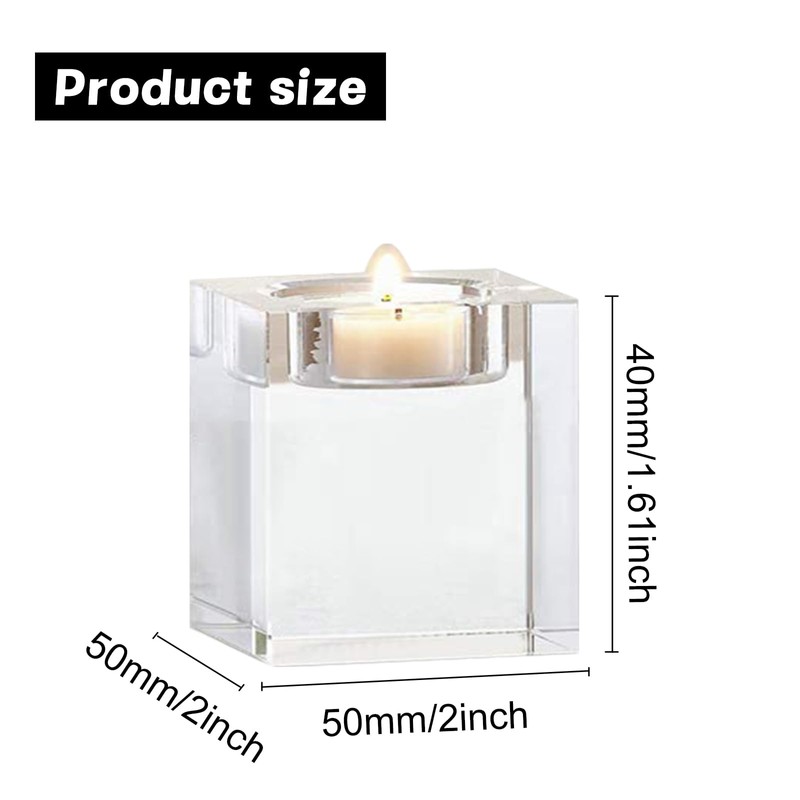 Odowalker 4 Pcs Clear Crystal Candle Holders, 2×2×1.6 inch Square