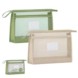 A4 Clear File Bag, Set of 2, Mesh Clear Document Bag, Envelope Type, Horizontal Type, With Tag Pocket, Document Bag, Zipper Type, A4, School, Small Sesame Documents, Travel Organizer, Storage Bag