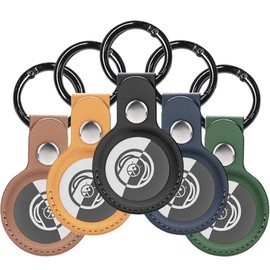 Paquete de 5 Fundas Protectora de Piel para Airtag, Llaveros para Airtag con Diseño de Botón, Porta Airtag para Perro, Llaves, Maletas, Mochilas