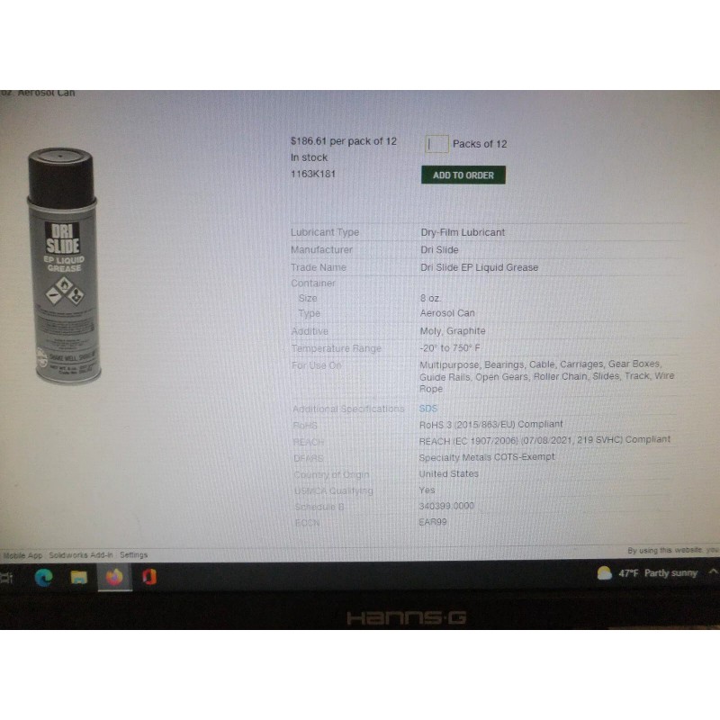 Drislide Dri Slide EP Liquid Grease Aerosol DSL702 8oz Can