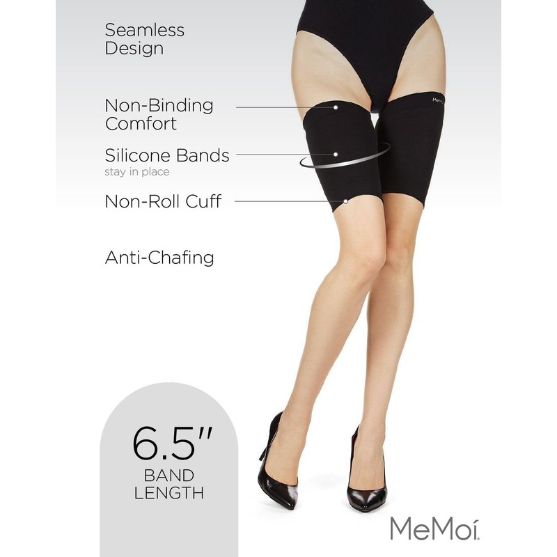 MeMoi BodySmootHers - Bandas de muslo antirozaduras, Negro, Q1