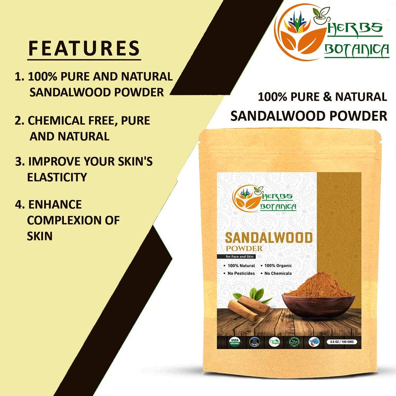 Herbs Botanica Chandan (Sandalwood) Powder Organic 100gm / 3.52 oz