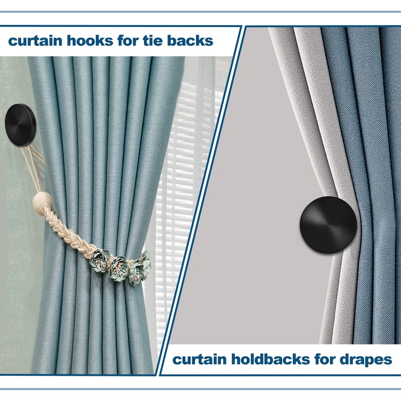 KOLAKO Curtain Tie Backs Hooks, Black Curtain Holdbacks Metal Wall