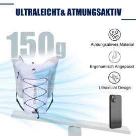 ONETOALL Women's Running Vest with 500 ml Water Bottle, Lightweight Hydration Backpack Running Men's 6L, Running Vest Reflective for Jogging, Trail Running, Bike, Marathon, Motorcycle, Only 150 g