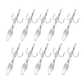Orurdo QB500153a04n0 Triple Hook with Blade Set of 10 Metal Jigs Vibrating Blade Tuning Blade Hooks (8#/Silver)