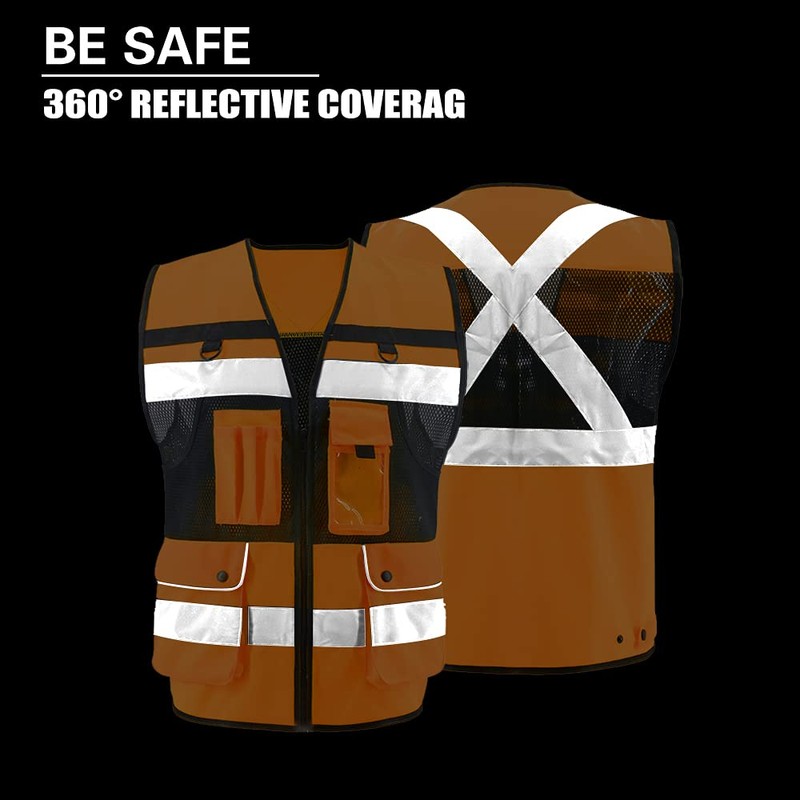 OPLERAI Chaleco de seguridad reflectante de alta visibilidad, Naranja, Large