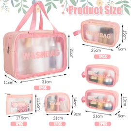 Fanshiontide 6 PCS Clear Toiletry Bag, Waterproof Clear Plastic Cosmetic Makeup Bags, Clear Travel Toiletry Bag Makeup Bag, Travel Business Vacation Bathroom Organizer Set for Men Women(Pink)