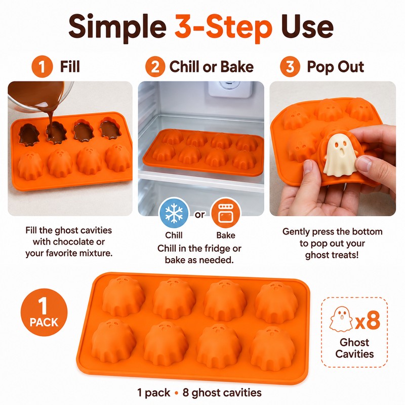 Ghost Silicone Mold for Halloween Treats – Non-Stick Baking Mold