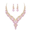 Clearine Wedding Bridal Jewellery Set Teardrop Rhinestone Cluster Statement Necklace Costume Dangle Earrings for Women Pink Gold-Tone