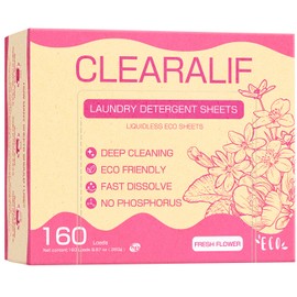 Laundry Detergent Sheets Up to 160 Loads, Fresh Flower - Great For Travel,Apartments, Dorms,CLEARALIF Laundry Detergent Strips Eco Friendly & Hypoallergenic - 80 Sheets
