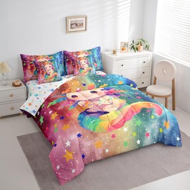 Feelyou Kids Cute Axolotl 7 Pieces Bedding Set Full Size, Cartoon Animal Bed in A Bag Boys Girls Kawaii Ocean Sealife Comforter Set with Sheets Rainbow Teens Bed Set Bedroom Decor 7Pcs