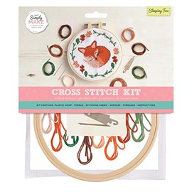 Simply Make Cross Stitch Kit - Sleeping Fox Design for Kids and Adults, Including Hoop, Embroidery Thread, Fabric and Needle - Perfect for Adult Crafts and Beginners - Starter Cross Stitch Craft Kit